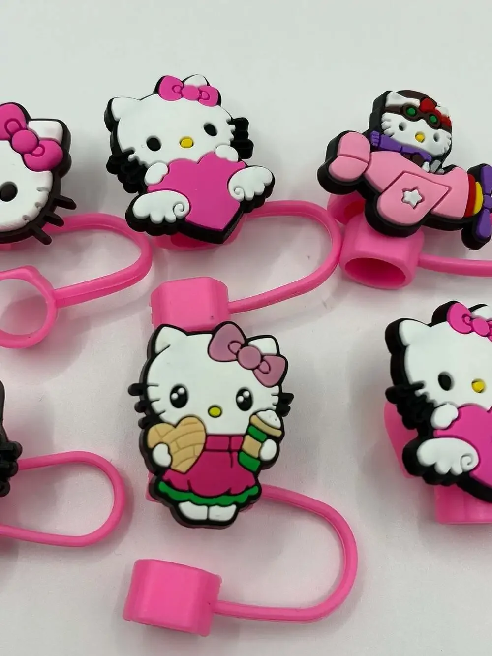 Hello Kitty Silicone Straw Toppers Tumbler Accessories Set of 6